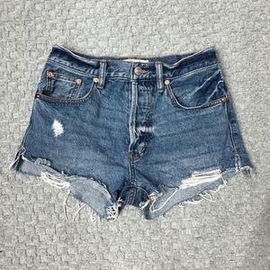 We The Free Denim Shorts Womens 24 Blue High Rise Distressed Cutoff Frayed Hem
